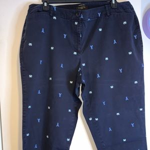 Talbots Blue Lobster & Crab Embroidered Pants 20w